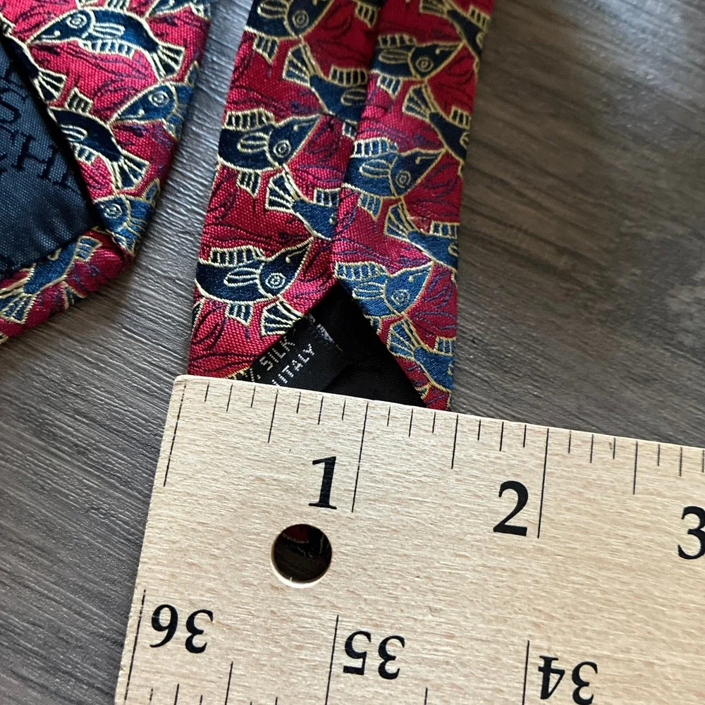M.C. Escher Fish Tessellation Silk Tie One Size Red Navy Mens Made in Italy